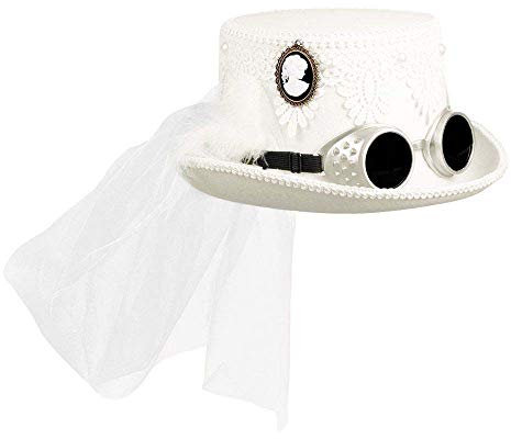 Boland 54563 - Hut Marrypunk, mit Brille und Schleier, Weiß, Steampunk, Braut, Hochzeit, Mottoparty, Karneval