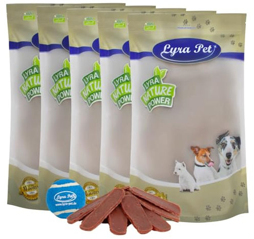 Lyra Pet® 5 kg Entenmedaillons + Tennis Ball | Kausnack von der Ente | Kaustreifen auch für Welpen und ältere Hunde | Gut verträglicher Belohnungssnack | Kauartikel im wiederverschließbaren Beutel