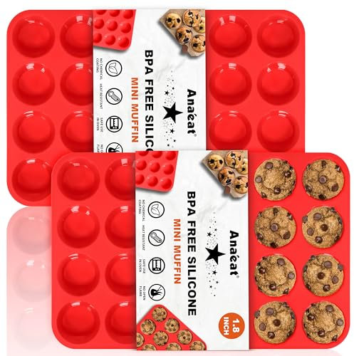 Anaeat Silicone Muffin Pan Set- Mini 24 Cups Cupcake Tray, Non-Stick Silicone Baking Molds for Making Muffin Cakes, Cupcake, Chocolate, Bread, Tart and Desserts, Just Pop Out (2 Pack)