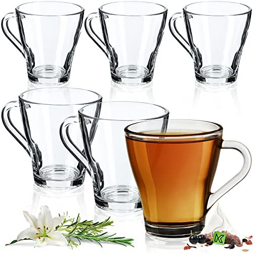 KADAX Juego de 6 vasos de té, vasos con asa, vasos de agua, vasos de jugo, vasos de cristal, juego de vasos para té, café, agua, bebida, té helado, jugo, jardín, vasos de agua, lavavajillas