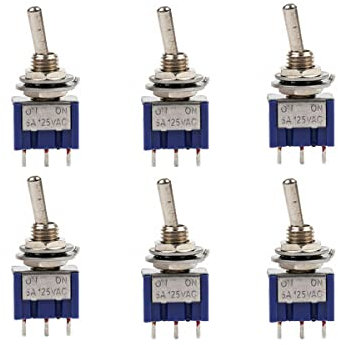 Micro Mini Toggle Switch, MTS-102 Self-locking 3 Pins 2 Positions 6A/125VAC 2A/250VAC ON/ON SPDT Rocker Miniature Toggle Switch, Blue, 6 Pcs