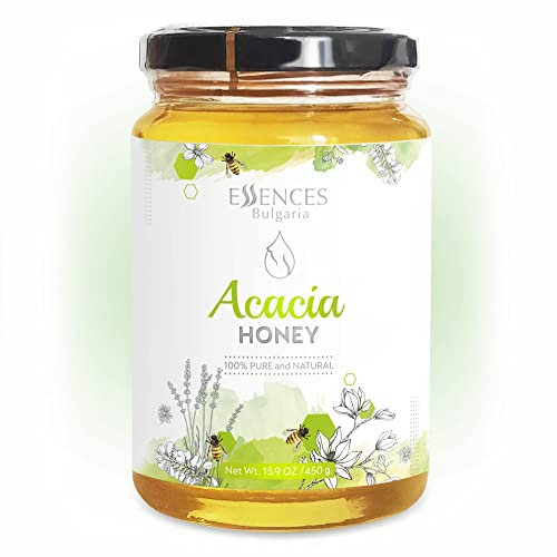 Essences Bulgaria Miel Cruda de Acacia 450gr | Sabor Increíble | 100% Puro y Natural | Sin Aditivos | Miel de Abeja Cruda | Edulcorante Natural | Libre de OMG | Sin Gluten