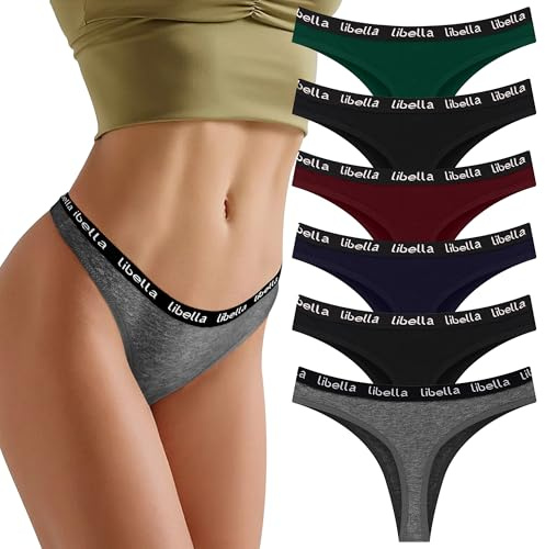 L&K-II Tangas de Algodón para Mujer Thong Transpirable,Cómodos,Suaves y Elásticos Thong Underwear Pack de 6, Multicolor, M