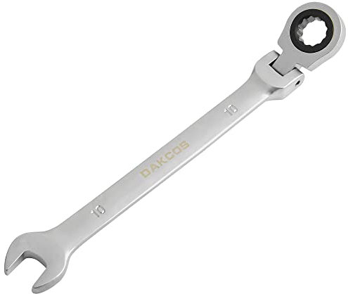 DAKCOS Kombi-Ratschenschlüssel 10mm - Metrischer Ratschenringmaulschlüssel mit Gelenk aus CR-V mit mattierter Chromoberfläche