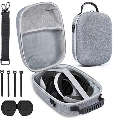 MENEEA Tragetasche für PS VR2, Schutztasche für PlayStation VR2 Sense Controller und Headset Display mit Staubdichte Objektivabdeckung und Schultergurt, Harte Aufbewahrungstasche für PSVR2-Zubehör