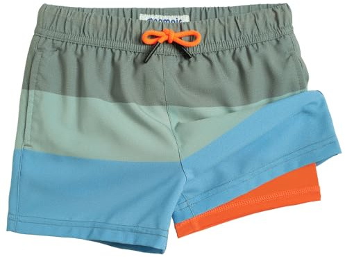 maamgic Boys Swim Trunks with Compression Liner Toddler Stretch Swim Shorts Quick Dry Swimming Trunks Boxer Brief 2 in 1 Beach Shorts Stripe Grayblue 4T