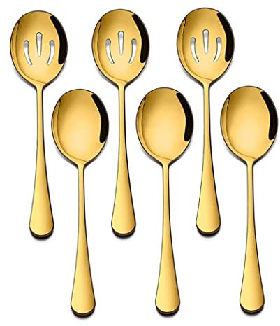Cucchiaio scanalato, cucchiai da portata grandi Cucchiai scanalati d'oro Cucchiai da portata in acciaio inox 6 pezzi cucchiai da dessert