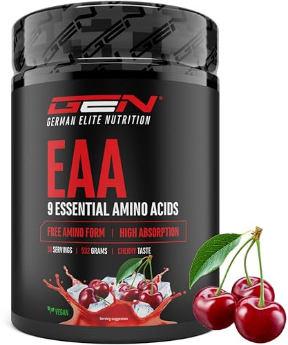 EAA in polvere 532 g - Tutti i 9 aminoacidi essenziali, inclusi istidina e BCAA - Formula Human Code - Bevanda per l'allenamento a base di aminoacidi - Super solubilità - Vegan (Ciliegia)