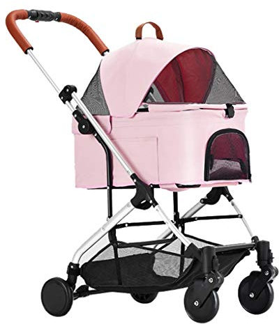 Hundebuggys, Haustier-Buggy für Katzen/Hunde, einfaches Zusammenklappen mit einer Hand, Einstieg ohne Reißverschluss, Premium-Katzenbuggy, Hundewagen, Buggy mit abnehmbarem Tragewagen (Pink) (Pink)