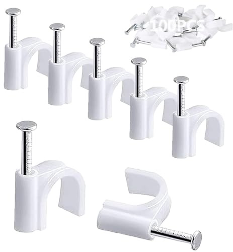 100PCS Fermacavi rotondi, 8MM Cavo Elettrico Clip da Parete Gestione dei Chiodi del Cavo, Clip di Riordino del Filo Spille Chiodi del Cavo per Ethernet, Cavi Elettrici, Fili