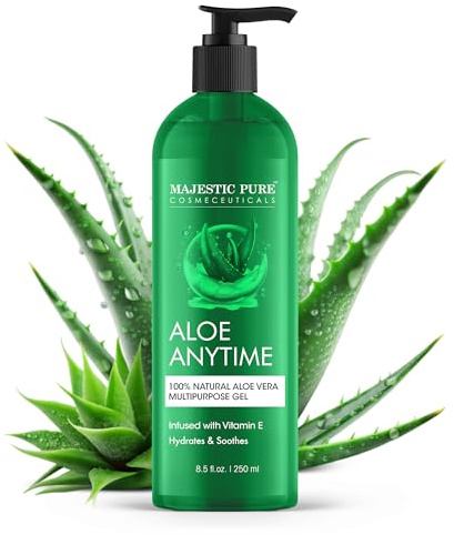 Majestic Pure Aloe Vera Gel for Face and Hair - with vitamin E, Soothes, Moisturizes, & Nourishes Skin & Hair, Soothes Sunburn | 8.5 Fl Oz