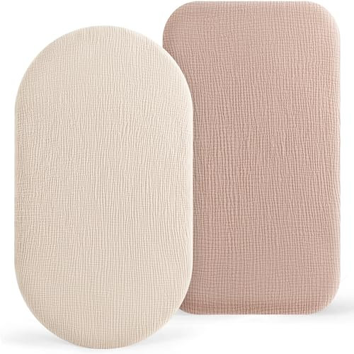 Susurration Musselin Stubenwagen Spannbettlaken 2er Set,100% Baumwolle Bettlaken Kinderwagen Matratzenschoner Spannbettlaken für Kinderwagen 90x50cm (Sandig)