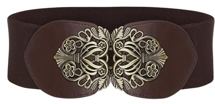 BlackButterfly Elastic Vintage Buckle Belt, Dark Brown, XL