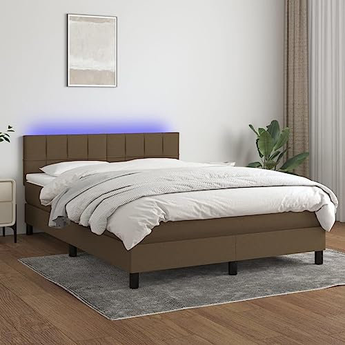 LAPOOH Boxspringbett mit Matratze & LED Dunkelbraun 140x200 cm Stoff, Bettgestell, Bett, Schlafbett, Bed Frame, Schlafzimmer Bett - 3133160
