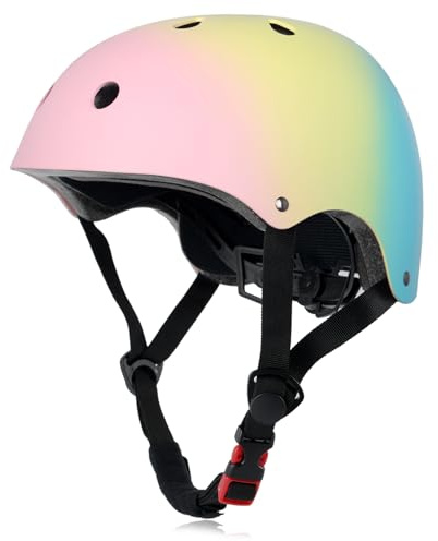 Kids Bike Helmet, Adjustable and Multi-Sport, from Toddler to Youth, 3 Sizes (Pink Yellow Blue)
