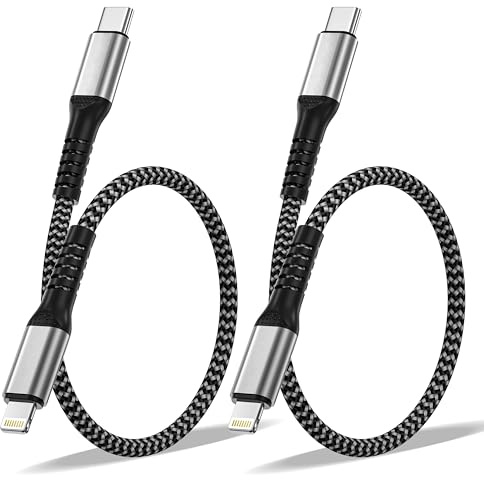 Lightning kabel USB C 0,3 m 2-pack, iPhone laddningskabel USB C Apple MFi certifierad nylon iPhone-kabel USBC till Lightning laddningskabel i-Phone snabbladdningskabel för Apple 14 Pro Max 13 12 11 XS