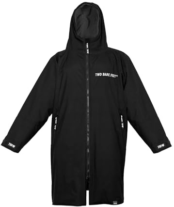 Two Bare Feet Core Waterproof Changing Robe – Unisex Kids Waterproof Windproof Coat, Fleece Lined, Ideal for Outdoor Swimming, Surfing, Camping, Beach Use (Black/Charcoal, 10-14 Years)