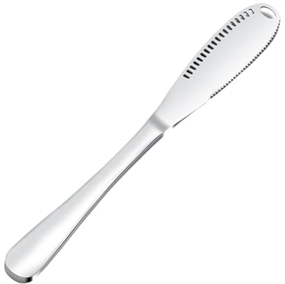 Butter Knife, 3 in 1 Stainless Steel Spreader Serrated Edge Shredding Slots Easy to Hold for Bread Butter Cheese Jam Slicer