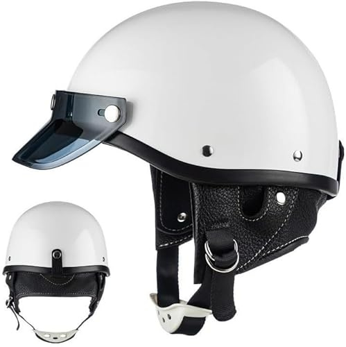 Motorcykelhjälmar herr och dam, retro öppen hjälm i tysk stil, mopedskoterhjälm för vuxna, vintage halvskal motorcykelhjälm, ECE/DOT-godkänd D, M=54–56 cm