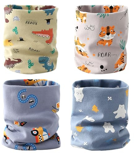 Eudomis 4 Stück Kinder Loop Schal,Weiche Baumwolle Schlauchschal Kinder für Baby & Kleinkinder, Angenehm Warm & Hautfreundlich,Ideal für Herbst, Winter & Frühjahr