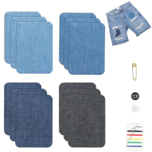 12PCS flicken zum aufbügeln, 100% Baumwolle Bügelflicken Jeans, bügelflicken Gilt für Aufbügeln für Hosen, Jacken und Accessoires (7,5 x 11 cm)