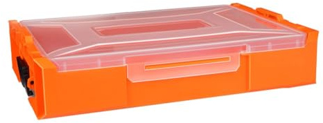 FACAIIO Apilable para caja de almacenamiento de plástico, artículos diversos, piezas de hardware y suministros de arte, organizador modular con tapa abatible a presión, 343 x 250 x 68 mm