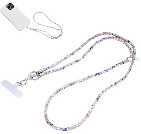 BKEPDY Cordino per Telefono con Strass Tracolla Cellulare Universale con Moschettone Rimovibile Supporto Cellulare da Collo Porta Smartphone Pratico Accessorio per Telefono (Multicolore)