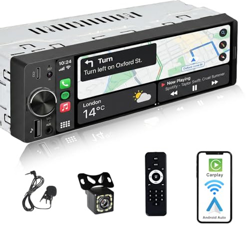 Alondy Autoradio 1DIN Mit Bildschirm (6,3) Kompatibel Mit Apple CarPlay [Wireless] Android Auto Bluetooth USB (Typ-C 3A Schnellladung) Rückfahrkamera AM/FM/RDS Radio