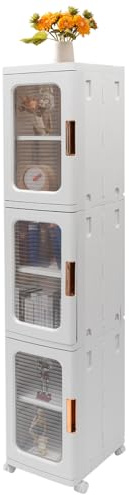 CHIMHOON Cajas de almacenamiento, armario de almacenamiento con 6 estantes intermedios, armario de almacenamiento plegable con ruedas, cierre magnético, capacidad de carga 40 kg (24,5 x 28,5 x 126 cm)