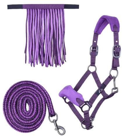 HKM Licol pour cheval avec tricot et franges à mouches, rembourré doux (Cob)
