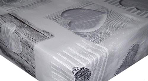 Wipe Clean PVC Tablecloth Vinyl Oilcloth Kitchen Table Cover Protector - Grey Wooden Hearts (100 x 140cm)