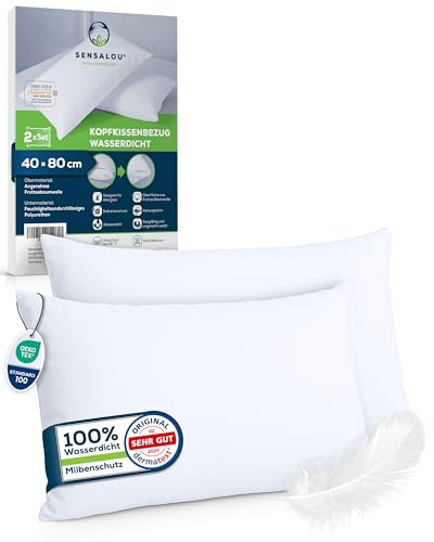Sensalou Kissenbezug wasserdicht 2er Set in 7 Größen - 40x80 cm Kopfkissenbezug weiß mit Reißverschluss - Allergiker Kopf-Kissen-Hülle milbendicht