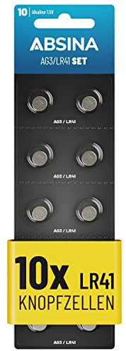 ABSINA 10x Pile LR41 AG3 - Batterie LR41 bottone 1,5V Alcaline a prova di perdite e longevoli - LR736 / L736 / G3 / G3A / 3GA / 192 / GP192 / V3GA / RW87 - Batteria LR41 per termometro, batteria AG3