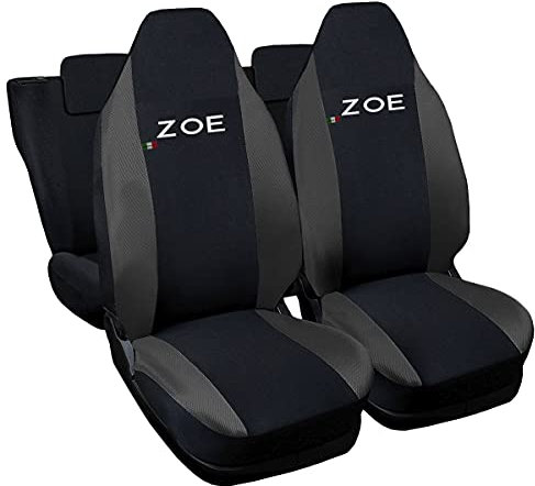 Auto Accessori Lupex Auto-Sitzbezüge, kompatibel mit Zoe | Kopfstützenbezüge enthalten | Made in Italy | Sitzbezug-Set vorne und hinten | gesticktes Logo | Innenraum (Schwarz/Dunkelgrau)