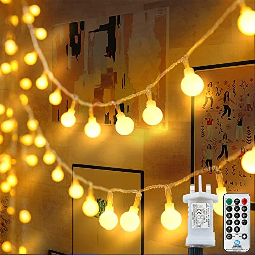 Globe String Lights, 120LED 15M/49ft Fairy Lights Plug in Powered, 8 Modes Christmas Lights with Remote & Timer, Fairy Lights for Bedroom, Garden, Gazebo, Party Decorations (Warm White)