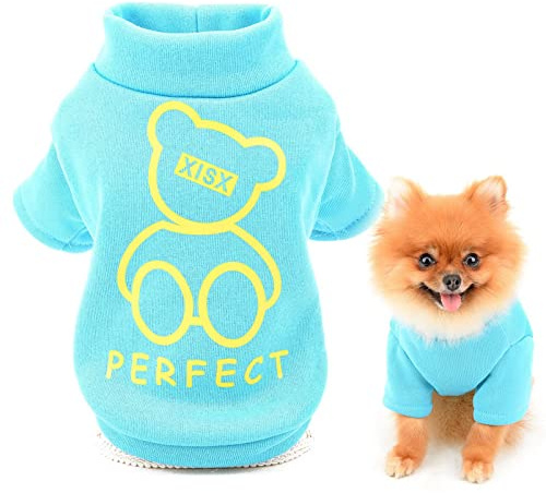 SMALLLEE_LUCKY_STORE Simpatico cartone animato cucciolo felpa in pile pullover maglioni per cani di piccola taglia media gatto Yorkie Chihuahua gattino caldo autunno inverno vestiti, Blu, S