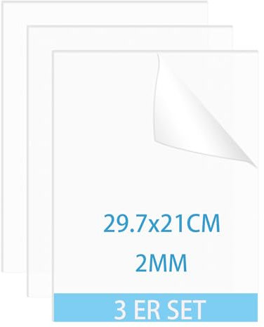 QEEYON 3 Pcs Fogli Acrilici Trasparenti A4,2 mm Trasparente Fogli di Acrilici 29,7 x 21 cm, Pannello Acrilico per Cornice Lastra in acrilico per Disegno, Stampa, Fai da Te, Cornice per Foto