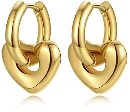 YeGieonr Pendientes Mujer con Colgante en Forma de Corazón, Pendientes Acero Inoxidable Mujer de Oro Real de 18 Quilates, Hipoalergénicos, Regalos de Joyería para Mujeres y Niñas