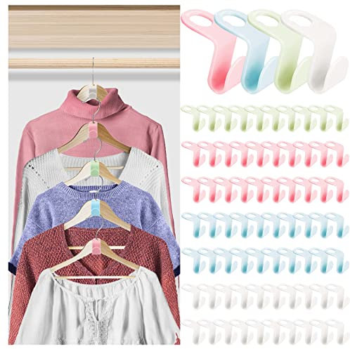 Miiepls 70 Stück Kleiderbügel Platzsparend,4 Farben Kleiderbügel-Verbindungshaken Gestapelte Mini-Kleiderbügelhaken Platzsparende Kleiderbügel-Verbindungsstücke für Kleiderschränke