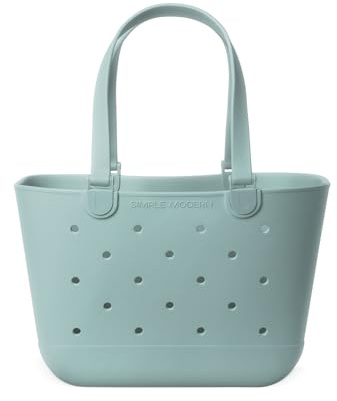 Simple Modern Large Beach Bag | Waterproof Getaway Rubber Tote with Zipper Pocket for Travel, Pool, Boat, Groceries, Sports | Sea Glass Sage