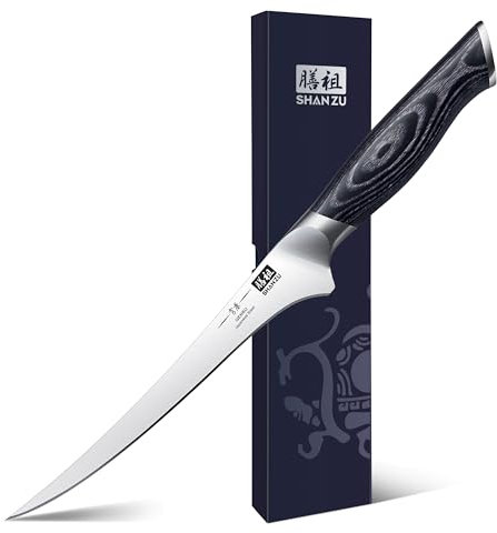 SHAN ZU Couteau à Filet 18CM Couteaux à Fileter Couteau à désosser Couteaux à poisson de cuisine professionnel japonais en acier inoxydable avec K133 manche en bois - Genbu Série