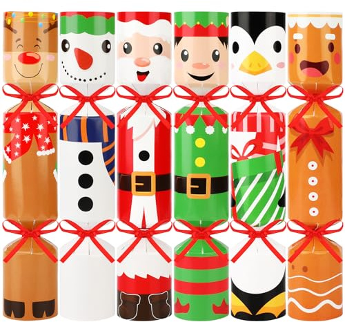 DPKOW Scatole di Cracker di Natale, 12 Pezzi Natale Scatole Regalo di Fai da Te, Christmas Crackers Scatola per Alci con Pinguino di Babbo Natale Scatole di Caramelle per Feste di Natale per Bambini