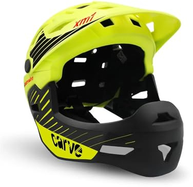 MVTEK Casco Carve Amarillo.Casco Bici MTB Hombre Mujer Casco de Bicicleta Adultos 58-61cm Casco Bici de policarbonato homologado Ajustable Transpirable mentonera Desmontable Casco de Bicicleta 520gr.