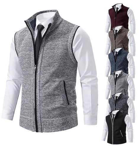 YGSIKY Gilet d'hiver pour Homme, Gilet pour Homme, Doublure Polaire,Cardigan sans Manches avec col Montant, Veste sans Manches,adapté au Cyclisme, à la Course, à la randonnée,au Travail (Grau A,L)