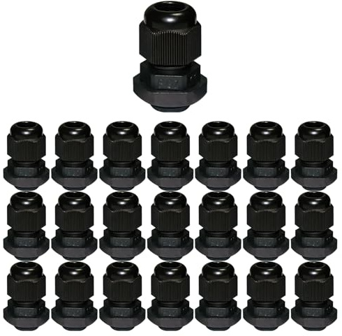 22 Pcs Adjustable Cable Glands, IP68 Waterproof Adjustable Cable Connectors PG7 Plastic Nylon Cable Connectors Gland Joints Locknut Stuffing Glands Black