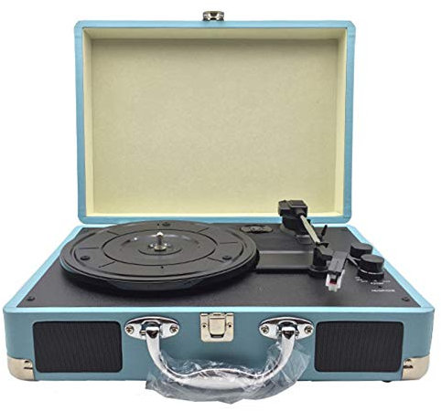 MRKU Giradischi a 3 velocità Bluetooth con Altoparlante Stereo, Giradischi a Valigia con Trasmissione a Cinghia, Compatibile con Dischi da 18/20/30 cm