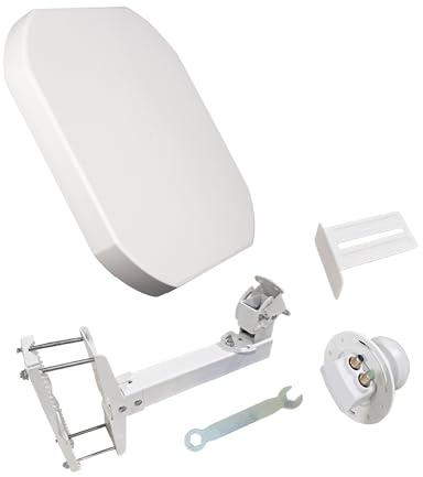 POWER SAT 43 - Antena parabólica plana, 1 puerto/2,4 conexiones, resistente a la intemperie, ideal para TV vía satélite, antena parabólica compacta y robusta, el apartamento de alquiler y caravanas de