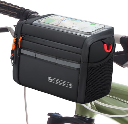 QCHMM Borsa per Manubrio della Bicicletta, Borsa Isolante per Manubrio per E-Bike e Bicicletta, Borsa Anteriore da 4L con Touchscreen Regolabile e Tracolla Rimovibile