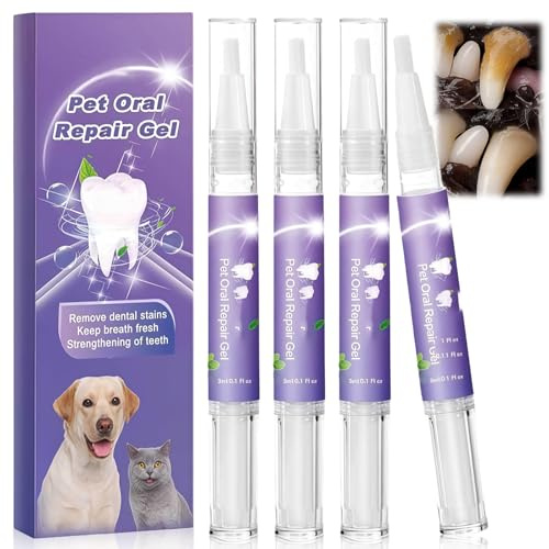 4 PCS Dog Teeth Cleaning Products Kit - Dog Teeth Cleaning Plaque Remover, Dental Care Toothpaste, Puppies & Adult Dogs Teething Gel, Toothbrush & Enamel Repair Pen for Healthy Gums & Fresh Breath