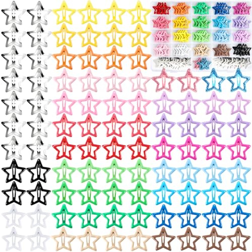 104 PCS Star Hair Clips for Girls, Funtopia Colorful Toddler Snap Hair Clip | 1.18 Inch Cute Hair Barrettes with Storage Case, Y2K Style Star Hair Accessories